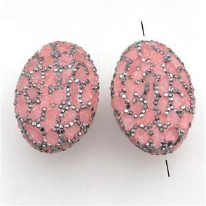 Clay oval Beads Paved Rhinestone with rose quartz, approx 25-45mm