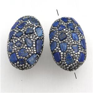 Clay oval Beads Paved Rhinestone with lapis, approx 25-45mm