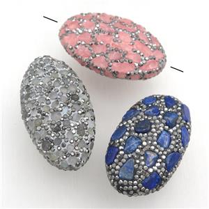 Clay oval Beads Paved Rhinestone with gemstone, mixed, approx 25-45mm