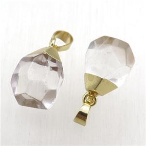 Clear Quartz pendant, faceted teardrop, approx 12-16mm