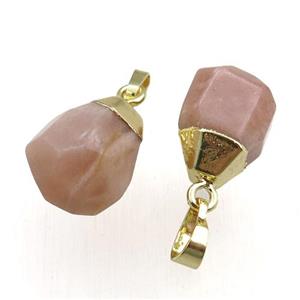 peach SunStone pendant, faceted teardrop, approx 12-16mm