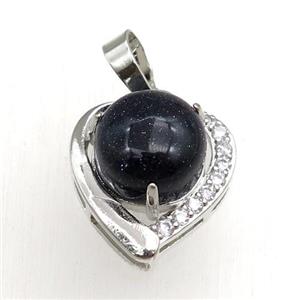 black onyx agate pendant paved rhinestone, heart, platinum plated, approx 11mm, 17mm