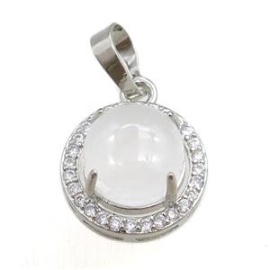 clear quartz pendant paved rhinestone, circle, platinum plated, approx 11mm, 16mm dia