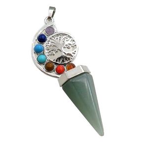 green aventurine chakra pendulum pendant, tree of life, platinum plated, approx 18-60mm