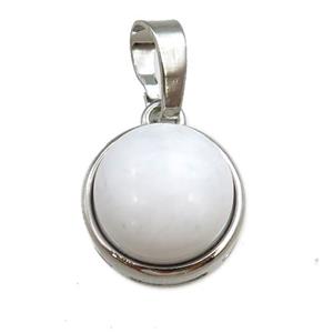 white porcelain pendant, circle, platinum plated, approx 11mm, 13mm dia