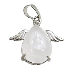 clear quartz angel pendant, platinum plated, approx 13-18mm, 20-25mm
