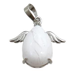 white howlite turquoise angel pendant, platinum plated, approx 13-18mm, 20-25mm