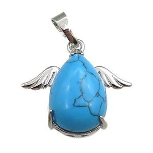 blue synthetic turquoise angel pendant, platinum plated, approx 13-18mm, 20-25mm