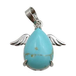 green synthetic turquoise angel pendant, platinum plated, approx 13-18mm, 20-25mm