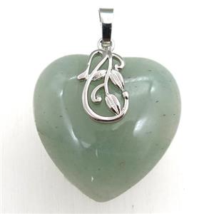 green aventurine heart pendant, approx 30mm