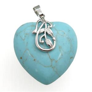 green turquoise heart pendant, approx 30mm