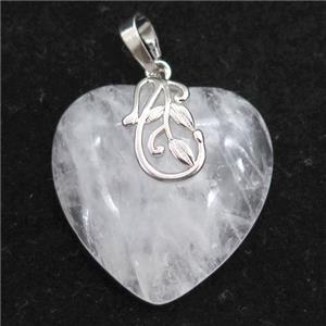 clear quartz heart pendant, approx 30mm
