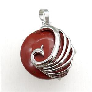 red jasper circle pendant with phoenix, approx 25mm