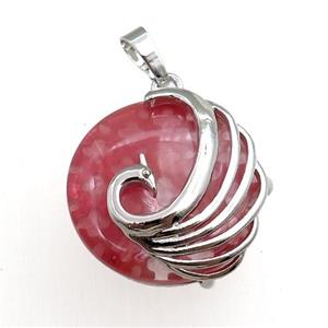 pink watermelon quartz circle pendant with phoenix, approx 25mm