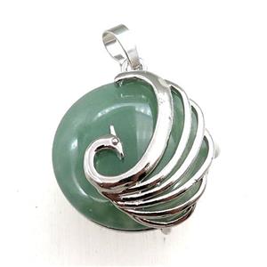 green aventurine circle pendant with phoenix, approx 25mm