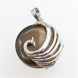 tiger eye stone circle pendant with phoenix, approx 25mm