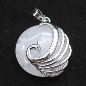 clear quartz circle pendant with phoenix, approx 25mm