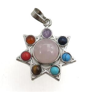 rose quartz chakra pendant, platinum plated, approx 11mm, 27mm dia