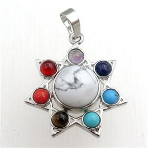 white howlite turquoise chakra pendant, platinum plated, approx 11mm, 27mm dia