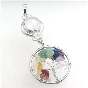 clear quartz chakra pendant with tree of life, approx 11mm, 18mm, 28mm