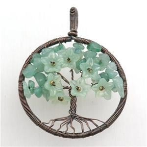 green aventurine pendant, tree of life, wire wrapped, approx 45mm