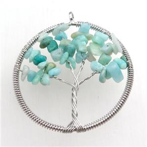 green amazonite pendant, tree of life, wire wrapped, approx 45mm
