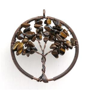 tiger eye stone pendant, tree of life, wire wrapped, approx 45mm