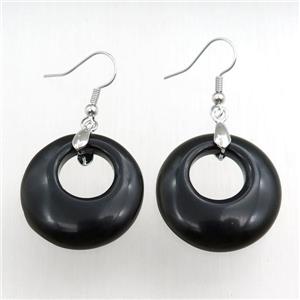 hook earring with black onyx agate , approx 25mm