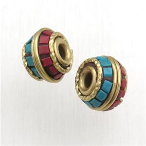 tibetan beads, brass, rondelle, approx 13mm