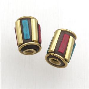 tibetan tube beads, brass, approx 9-14mm