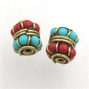 tibetan tube beads, brass, approx 11-13mm