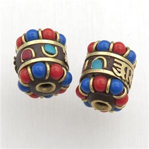 tibetan tube beads, brass, approx 13-15mm