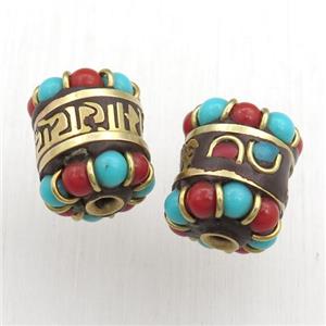 tibetan tube beads, brass, approx 12-15mm