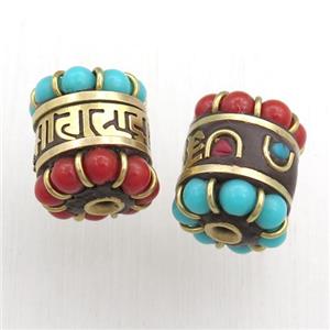 tibetan tube beads, brass, approx 12-15mm