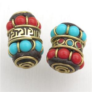 tibetan tube beads, brass, approx 14-23mm