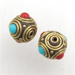 tibetan style beads, brass, round, approx 12-14mm