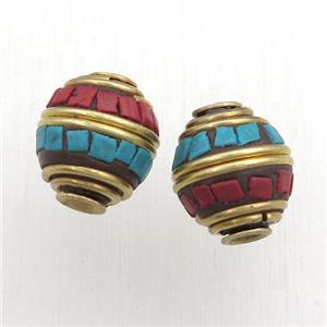 tibetan style beads, brass, barrel, approx 12-13mm