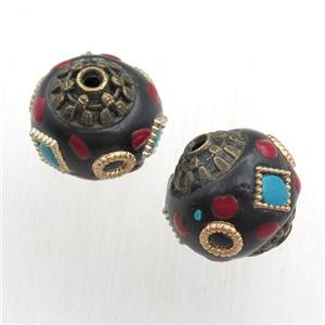 tibetan style beads, brass, round, approx 13mm