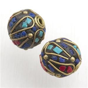 tibetan style beads, brass, round, approx 16mm