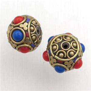 tibetan style beads, brass, round, approx 14-16mm