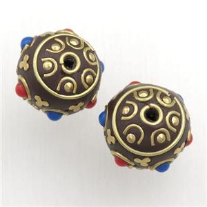 tibetan style beads, brass, round, approx 19mm