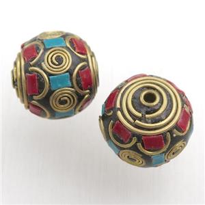 tibetan style beads, brass, round, approx 19mm