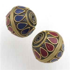 tibetan style beads, brass, round, approx 16-18mm