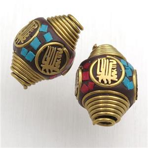 tibetan style beads, brass, barrel, approx 16-22mm