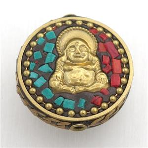 tibetan style buddha beads, brass, circle, approx 28mm