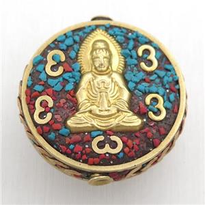 tibetan style buddha beads, brass, circle, approx 28mm