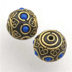 tibetan style beads, brass, round, approx 18mm