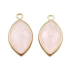 rose quartz pendant, faceted horseeye, gold plated, approx 11-18mm