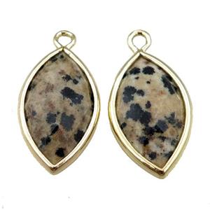 black dalmatian jasper pendant, faceted horseeye, gold palted, approx 11-18mm