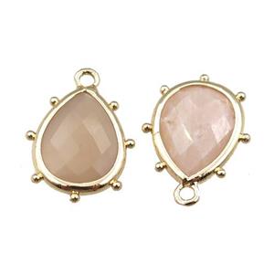 peach moonstone teardrop pendant, gold plated, approx 12-16mm